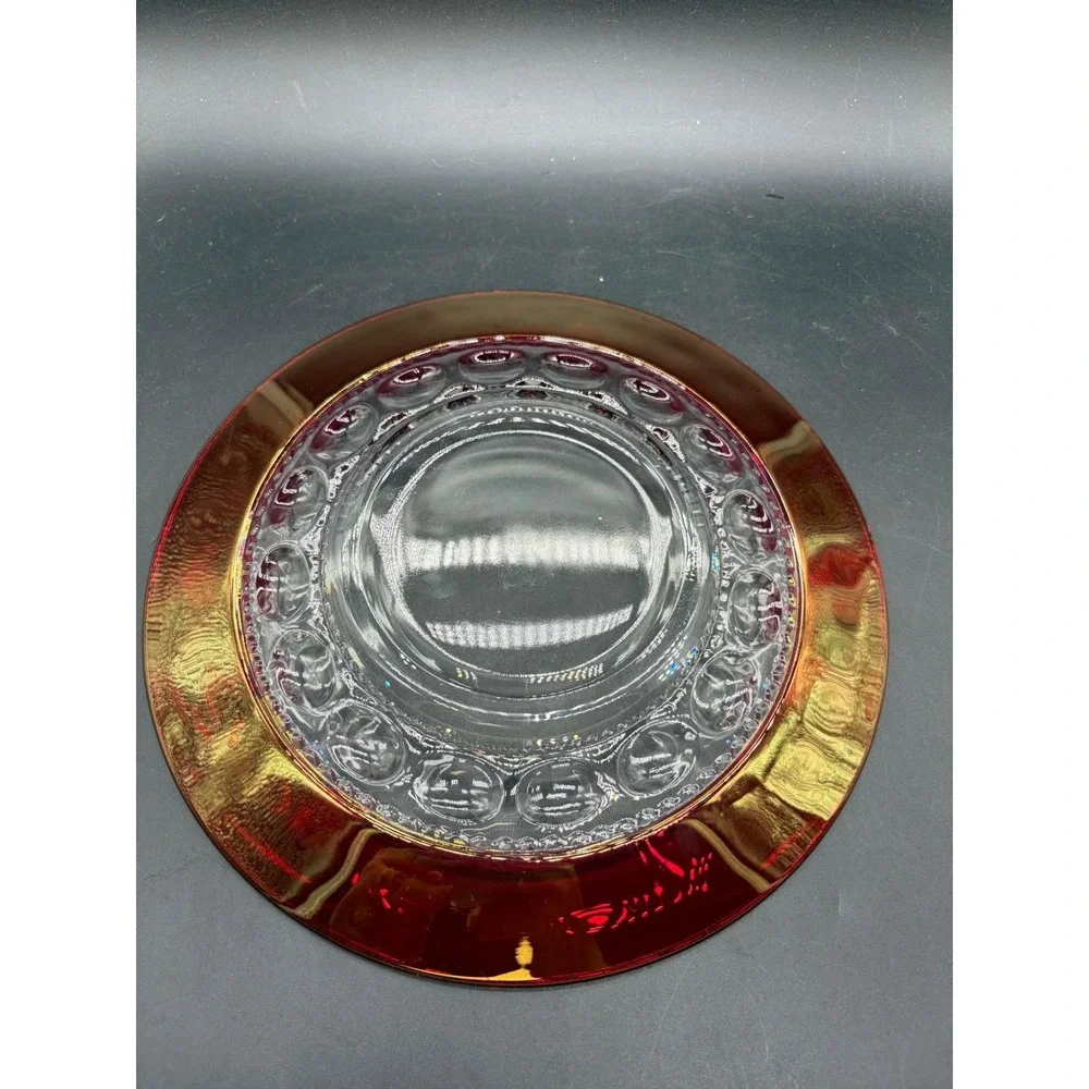 Vintage Indiana Glass Kings Crown Ruby Red Flashed Thumbprint Plates Set of 2